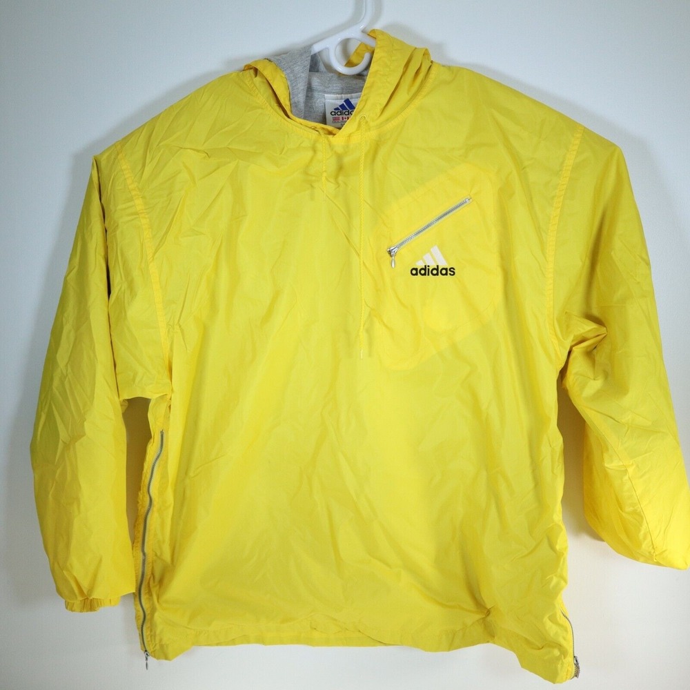 Adidas Mens Waterproof Hooded Windbreaker Size XL Extra Large Yellow White 90s